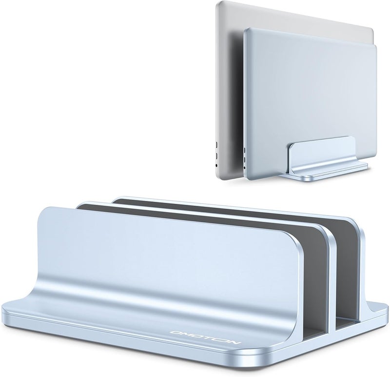 Omoton Vertical Laptop Stand [Updated Double Version], Desktop Aluminum Mac Book Stand with Adjustable Dock Size, Fits All Mac Book, Surface, Chrome Book and Gaming Laptops (Up to 17.3") (Sky Blue) - Image 1