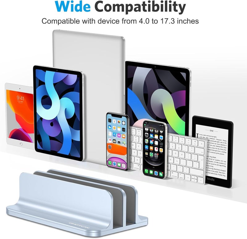 Omoton Vertical Laptop Stand [Updated Double Version], Desktop Aluminum Mac Book Stand with Adjustable Dock Size, Fits All Mac Book, Surface, Chrome Book and Gaming Laptops (Up to 17.3") (Sky Blue) - Image 3