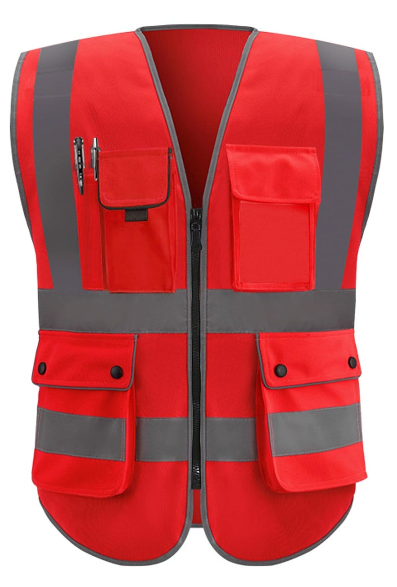 XIAKE 8 Pockets High Visibility Class 2 Reflective Safety Vest for Men & Women Meets ANSI Standards(Small,Red) - Image 5