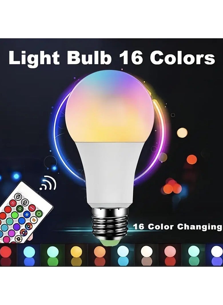 Vitacelli 1/2/4pcs Smart 16-Color Household Light Bulb With Remote Control, E27 220V 10W RGB LED Bulb, 16-Color Options, Colorful Dimmable Floodlight Bulb Suitable For Home Decoration, Atmosphere Gathering, Bedroom, And Home Use  - Image 1