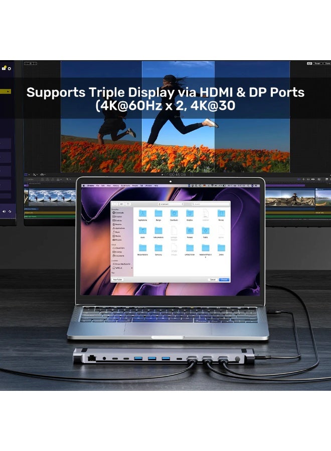 uHUB15+ USB-C Triple 4K KVM Docking Station, Dual Host Control, 3x4K Display, 100W PD, 10Gbps Data, RJ45, Audio & SD Slots – D1106AGY01