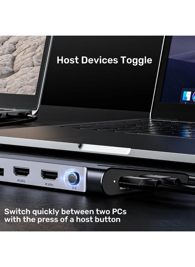 UNITEK محطة إرساء KVM ثلاثية 4K uHUB15+ USB-C، تحكم مزدوج، 3x4K عرض، 100W PD، 10Gbps بيانات، RJ45، صوت وفتحات SD – D1106AGY01 - Image 4