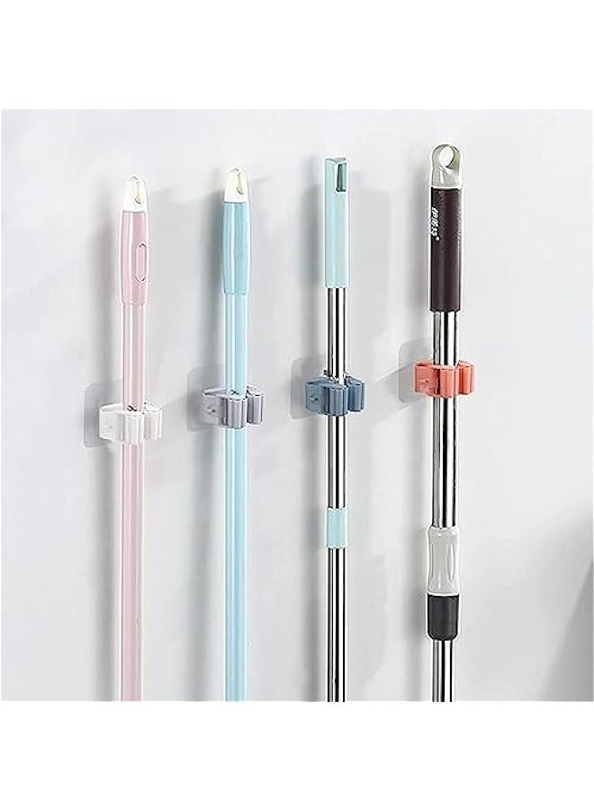 هوكور 5 Pieces Adhesive Wall Mounted Mop and Broom Holder, Wall Mount Kitchen and Bathroom Organizer Self Adhesive Easy Install Multicolored Heavy Duty Holder(Mixed colors) - Image 2