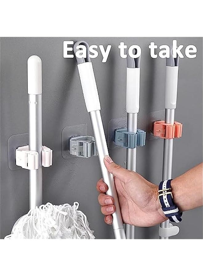 هوكور 5 Pieces Adhesive Wall Mounted Mop and Broom Holder, Wall Mount Kitchen and Bathroom Organizer Self Adhesive Easy Install Multicolored Heavy Duty Holder(Mixed colors) - Image 5