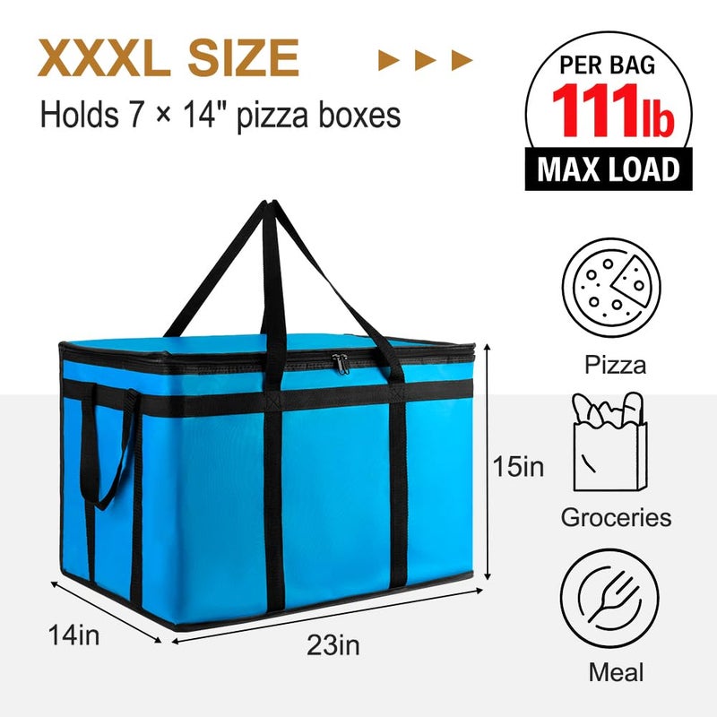 mosago XXXL Insulated Food Delivery Bag - Reusable Thermal Cooler Grocery Bags for Catering & Delivery, Pizza Carrier for Events, Large Capacity Bag Keeps Food Hot/Cold for Shopping, Commercial (Blue, 1PK) - Image 2