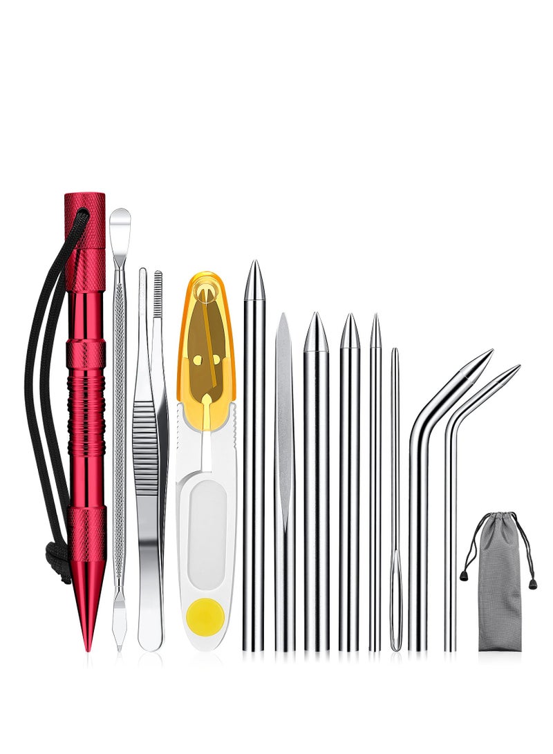 SYOSI Stainless Steel Knotter Tools, 12 Pcs Stainless Steel FID Set, Paracord FID Marlinspike Set, Paracord Stitching Lacing Stitching Needles and Smoothing Tool, for Leather or Paracord Work (Red)  - Image 1