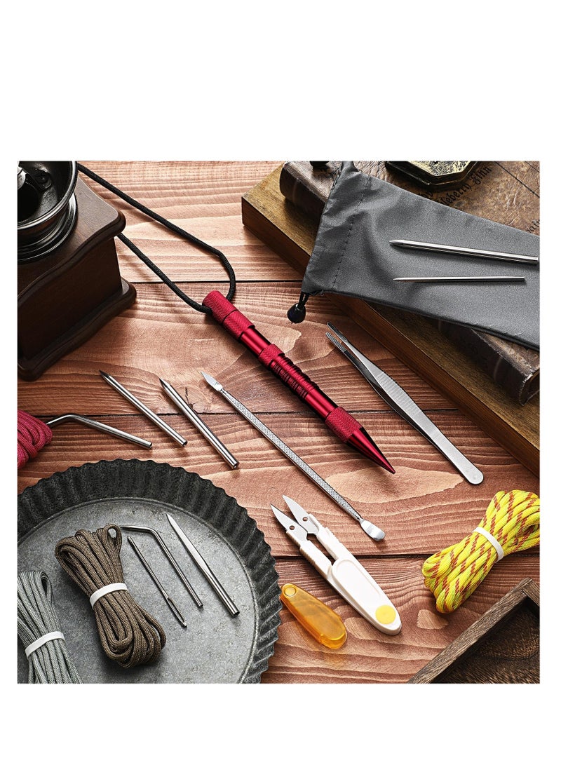 SYOSI Stainless Steel Knotter Tools, 12 Pcs Stainless Steel FID Set, Paracord FID Marlinspike Set, Paracord Stitching Lacing Stitching Needles and Smoothing Tool, for Leather or Paracord Work (Red)  - Image 5