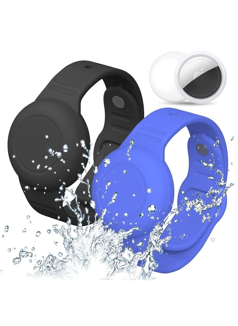 Y&D - 2 Pack Airtag Bracelet for Kids Waterproof Silicone Wristband Full Case Cover Apple Holder Anti Lost Watch Band Hidden Accessories Toddler Child Strap Blue And Black - Image 1