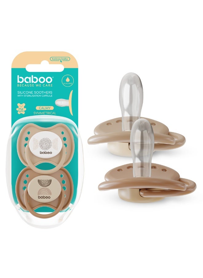 Baboo Silicone Symmetrical Baby Pacifier With Sterilizer Box | ultra-soft & Durable Silicone Soother | BPA-Free for Breastfeeding Babies | 0+ Month (Pack of 2)  | Au Naturale - Image 1