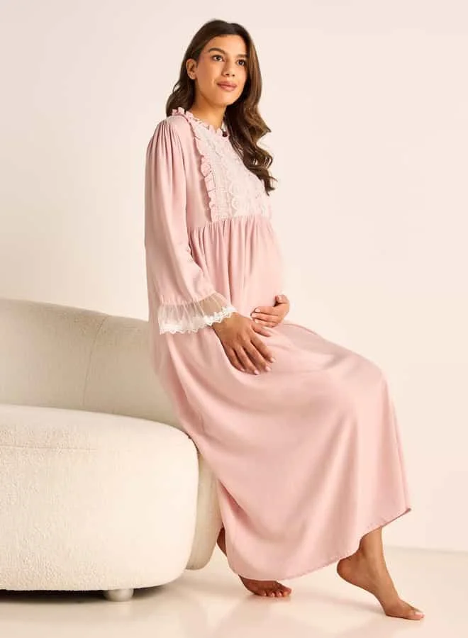 Splash FAV Lace Detail Maternity Night Gown with Long Sleeves