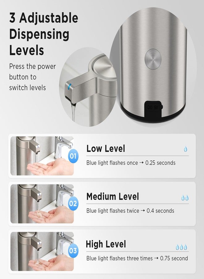 Newise موزع صابون نيويز الأوتوماتيكي - 9 أونصة، صابون سائل قابل لإعادة الشحن بدون لمس للمطبخ والحمام مع 3 أوضاع توزيع قابلة للتعديل، مصنوع من الفولاذ المقاوم للصدأ - Image 2