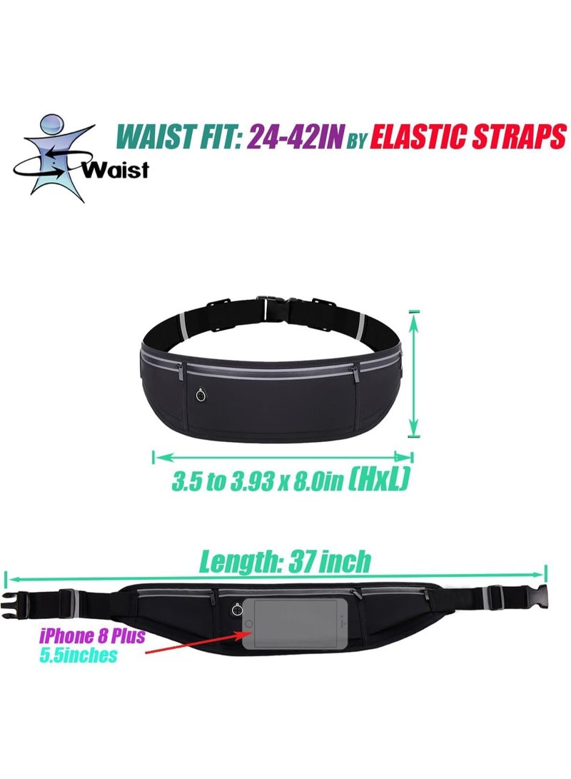 SUNSAR Slim Running Belt Fanny Pack for Men Women, Water Resistant 3 Pocket Phone Holder for Running Walking Cycling, Adjustable Reflective Waist Bag for Phone Key Money, Black - Image 2
