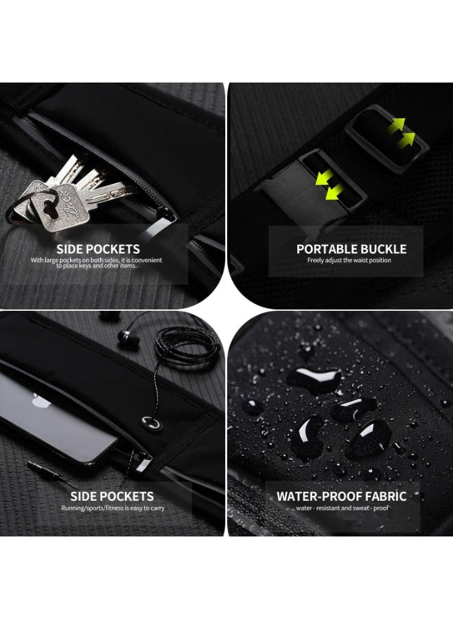 SUNSAR Slim Running Belt Fanny Pack for Men Women, Water Resistant 3 Pocket Phone Holder for Running Walking Cycling, Adjustable Reflective Waist Bag for Phone Key Money, Black - Image 3