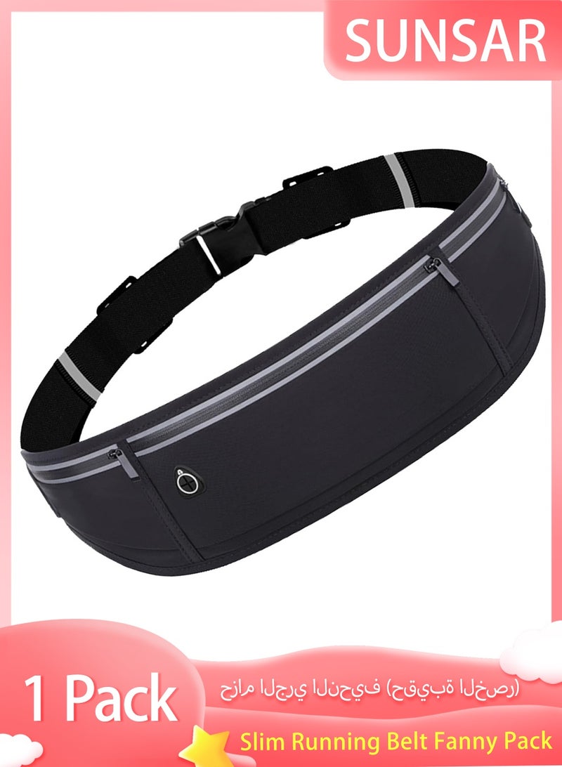 SUNSAR Slim Running Belt Fanny Pack for Men Women, Water Resistant 3 Pocket Phone Holder for Running Walking Cycling, Adjustable Reflective Waist Bag for Phone Key Money, Black - Image 1