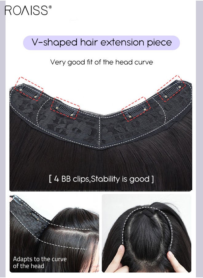 roaiss - V-Shaped Layered Hair Extensions, One Piece Straight Hair Extension Wig with 4 Clips, Heat Resistant Synthetic Hairpiece for Women Girls, Brown Black, 55cm (22 inches) - Image 1
