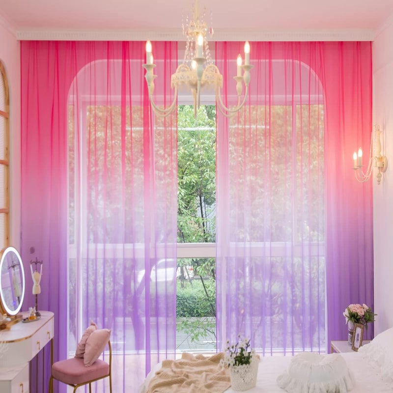 PHILEASY Window Sheer Gradient Curtains 63 Inches Long 52 inches Width 2 Panels Sheer Curtains Sheer Curtain Clear Basic Rod Pocket Panel 15 Colors 16 Size for Bedroom Living Room Yard Kitchen - Image 1