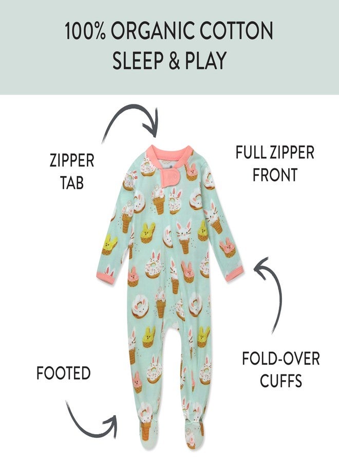 HonestBaby Sleep and Play Footed Pajamas One-piece Sleeper Jumpsuit Zip-front Pjs Organic Cotton for Baby Girls, Unisex, Bakery Bunnies, 3-6 Months - Image 2