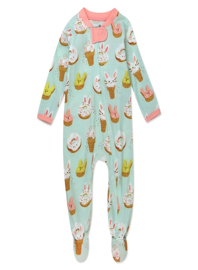 HonestBaby Sleep and Play Footed Pajamas One-piece Sleeper Jumpsuit Zip-front Pjs Organic Cotton for Baby Girls, Unisex, Bakery Bunnies, 3-6 Months - Image 1