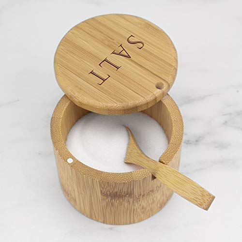 Totally Bamboo Salt Cellar Bamboo Storage Box with Magnetic Swivel Lid, 6 Ounce Capacity, Engraving on Lid, Includes Salt Spoon - Image 3