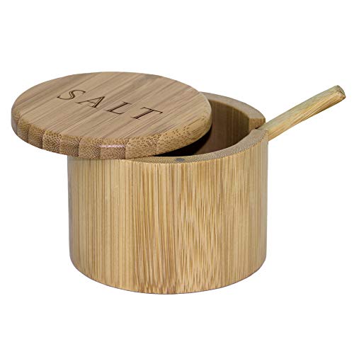 Totally Bamboo Salt Cellar Bamboo Storage Box with Magnetic Swivel Lid, 6 Ounce Capacity, Engraving on Lid, Includes Salt Spoon - Image 1