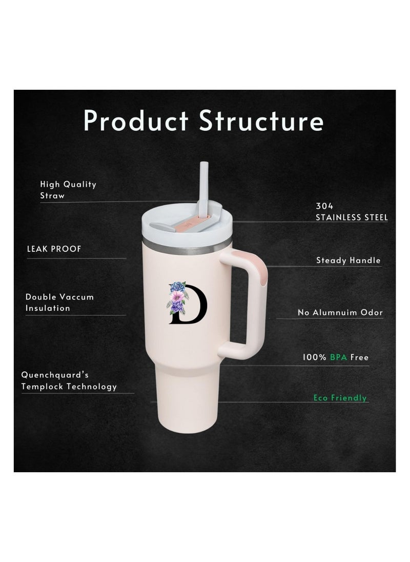 PRINTSHOP4ME - Tumbler Mug Initial Letter Printed Design–1.2L Tumbler Mug With Lid&Straw|Insulated Reusable Stainless Steel Water Bottle|Leak Proof Mug For Office,Gym,Travelling - Image 1