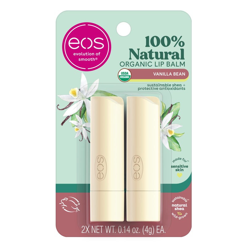 eos 100% Natural & Organic Lip Balm Sticks - Vanilla Bean, All Natural Lip Balm, All-Day Moisture, Dermatologist Recommended, 0.14 oz, 2-Pack - Image 1