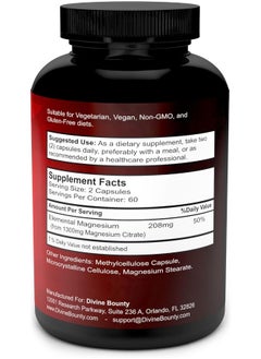Divine Bounty Divine Bounty Pure Magnesium Citrate Capsules - 1300mg Magnesium Supplement with Elemental Magnesium - 120 Vegetarian Capsules  - Image 2