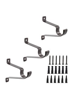 6 PCS Adjustable Distance Curtain Rod Bracket, Heavy Duty Single Hole Curtain Rod Hooks, Drapery Rod Bracket Set, Metal Blinds Hang Curtains Rod Holder with Screw Pack Brown 25mm/1 in