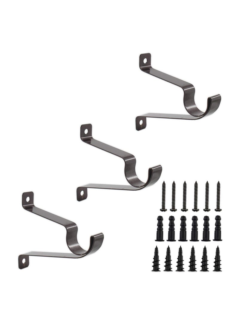 KASTWAVE - 6 PCS Adjustable Distance Curtain Rod Bracket, Heavy Duty Single Hole Curtain Rod Hooks, Drapery Rod Bracket Set, Metal Blinds Hang Curtains Rod Holder with Screw Pack Brown 25mm/1 in - Image 1
