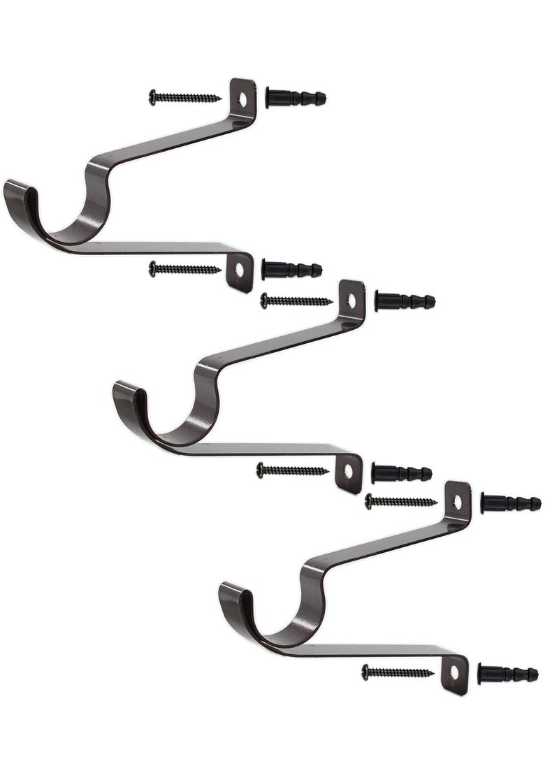 KASTWAVE - 6 PCS Adjustable Distance Curtain Rod Bracket, Heavy Duty Single Hole Curtain Rod Hooks, Drapery Rod Bracket Set, Metal Blinds Hang Curtains Rod Holder with Screw Pack Brown 25mm/1 in - Image 1