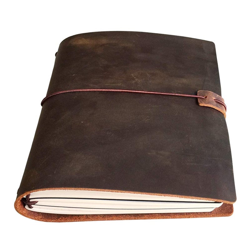 newestor A5 Travelers Notebook with 3 Lined Inserts - Leather Personal Organizer for Men & Women, 90 Sheets, Brown - Image 1