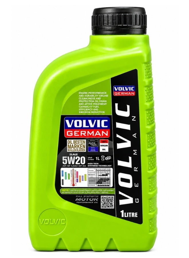 فولفيك زيت محرك VOLVIC GERMAN SAE 5W-20 تخليقي بالكامل سعة 1 لتر، بمواصفات API SP وILSAC GF-6A، زيت سيارات عالي الأداء مصمم للمساعدة على دعم أداء المحرك والنظافة والحماية الداخلية وكفاءة استهلاك الوقود وتقليل الانبعاثات، مناسب لمحركات البنزين المتوافقة التي تتطلب 5W-20، تركيبة مطورة في ألمانيا - Image 2