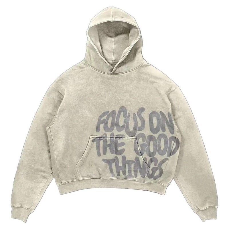 OATSBAS Men's Y2K Letter Print Hoodie Acid Wash Oversize Vintage Hoodies Hip-Hop Baggy Gothic Pullover Sweatshirt (Beige,Large) - Image 1