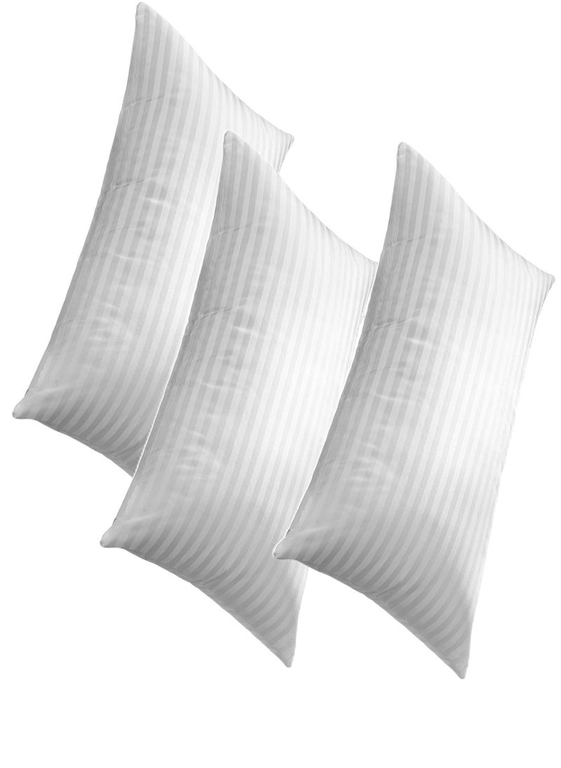Blueberry Pack of 3 Comfortable StripeCotton Hotel Pillow Microfiber 50X90 Made in Uae - Image 1