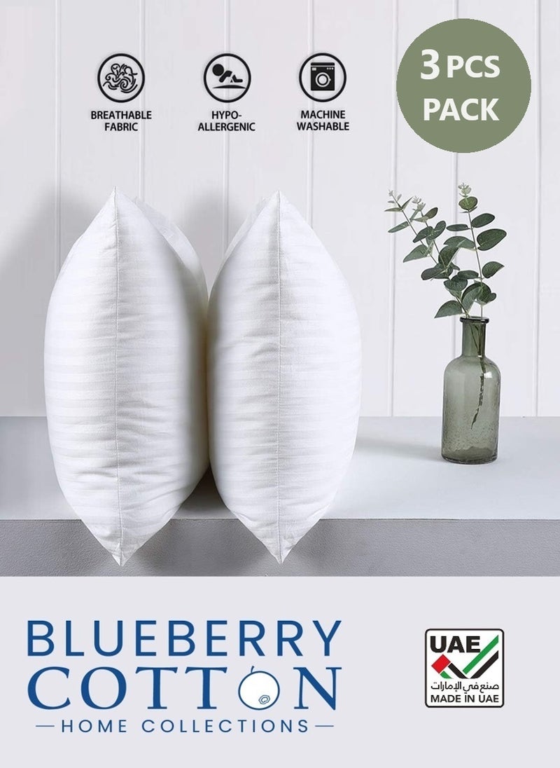 Blueberry Pack of 3 Comfortable StripeCotton Hotel Pillow Microfiber 50X90 Made in Uae - Image 3