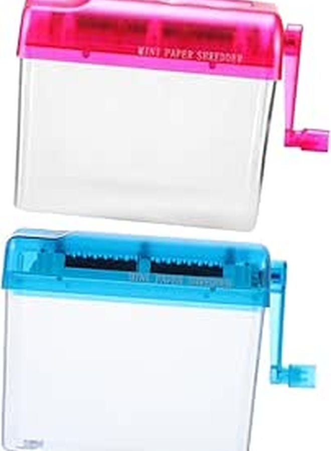 Manual Hand Crank Paper Shredder 2 Pieces Portable Desktop for Home Office Pink Blue - Image 1