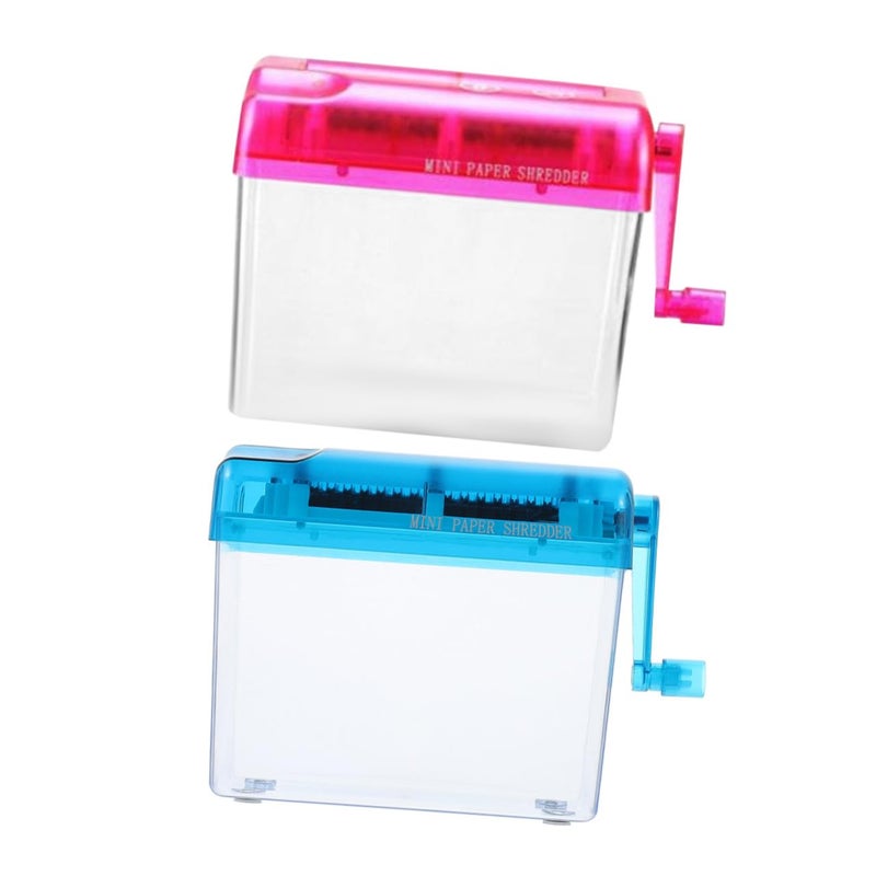 Manual Hand Crank Paper Shredder 2 Pieces Portable Desktop for Home Office Pink Blue - Image 2