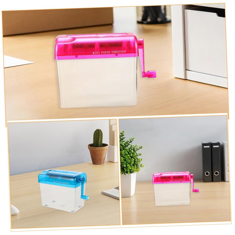 Manual Hand Crank Paper Shredder 2 Pieces Portable Desktop for Home Office Pink Blue - Image 4