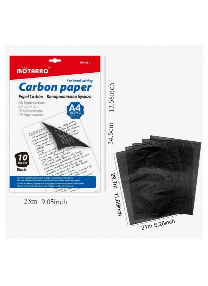MOTARRO - Carbon Copy Paper 10 Sheets Black Graphite Paper A4 Transfer Tracing Paper - Image 1
