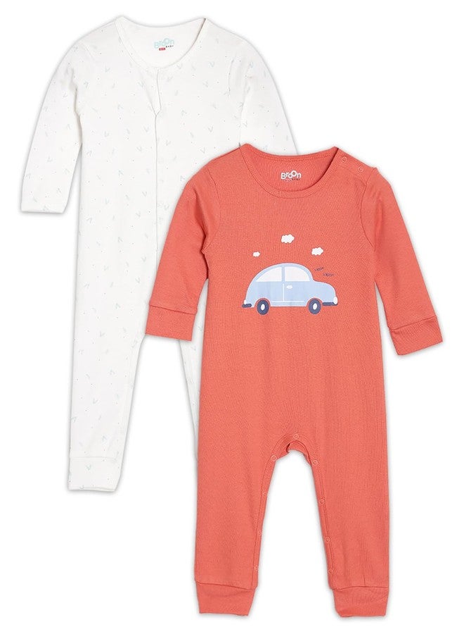 Broon Boys & Girls Red and White Printed Sleepsuit | Premium Organic Cotton | Full Sleeves with Print | Bottom Fully Openable | Infant Wear | Skin Friendly | Chemical Free | Pack of 2 - Image 1