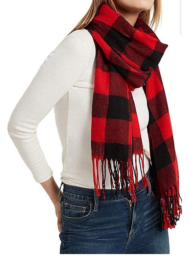 Magic MAGIC Winter Neck Scarf Warm Soft Scarves Plaid Tassels Shawl Stole for Girls and Women (Red) - Image 1