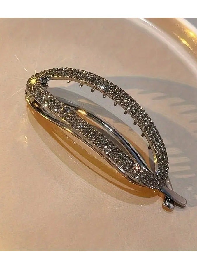 Goolsky 1pc Zinc Alloy Rhinestone Imitation Pearl Hair Clip, Elegant Updo Barrette, Hair Accessory Decor, Women's Daily Casual Party Wear, Geometric Pattern, Golden, Non-Woven Material, Seasonal All Year - Image 1