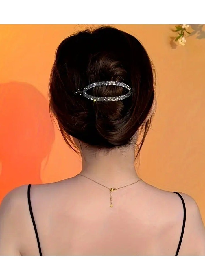 Goolsky 1pc Zinc Alloy Rhinestone Imitation Pearl Hair Clip, Elegant Updo Barrette, Hair Accessory Decor, Women's Daily Casual Party Wear, Geometric Pattern, Golden, Non-Woven Material, Seasonal All Year - Image 2