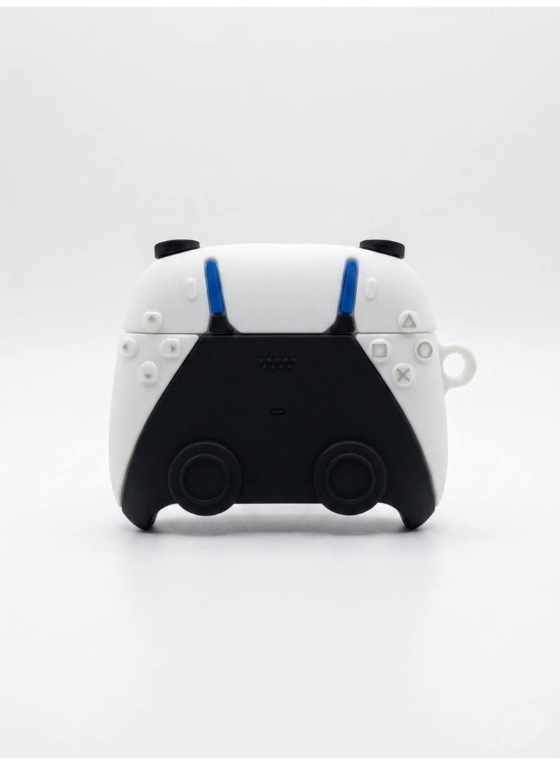 Aura Style PS5 Controller Silicone Case for Apple AirPods 4 – Fun Gaming Design, Shock-Proof Cover with Carabiner, White - Image 3