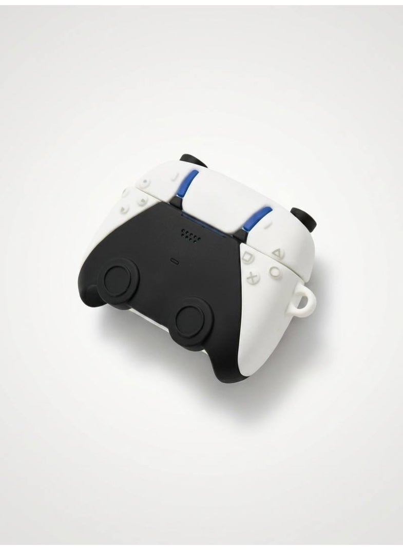 Aura Style PS5 Controller Silicone Case for Apple AirPods 4 – Fun Gaming Design, Shock-Proof Cover with Carabiner, White - Image 2