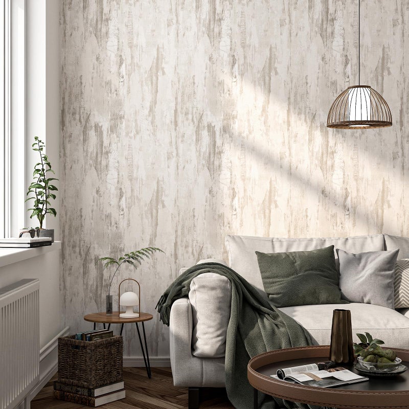 HelloWall Thick Beige Concrete Wallpaper Peel and Stick Beige Contact Paper for Bedroom Removable Cement Wallpaper Self Adhesive Vinyl Faux Concrete Contact Paper for Walls Kitchen Farmhouse 177x80
