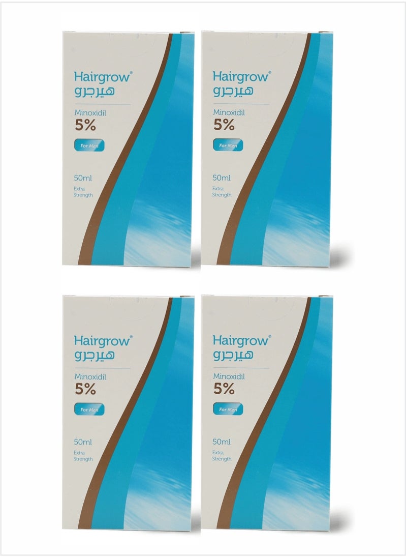 Dar Al Dawa Hairgrow 5% Minoxidil Trusted Hair Loss Solution for Regrowth 50 ML (Pack of 4) 