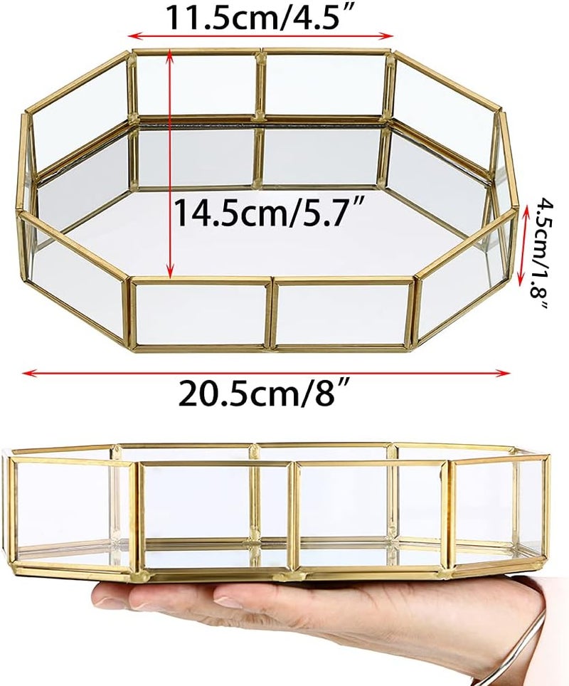 Hipiwe mirror glass vanity tray - gold ornate makeup tray vintage octagonal perfume tray dresser tray jewelry trinket organizer tray for bathroom storage tray for home decor - Image 5