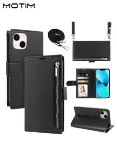 Motim Crossbody iPhone 15 Plus Wallet Phone Case with Shoulder Strap, iPhone 15 Plus Leather Wallet Bag with Card Holder, Shockproof Protection Wallet Handbag, Kickstand Cover Phone Case  - Image 1
