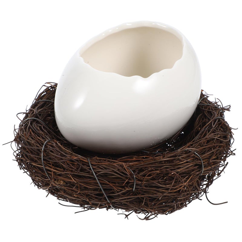 Medium White Ceramic Egg Shell Dessert Bowl with Stand for Home Kitchen and Restaurant Serving - Image 2